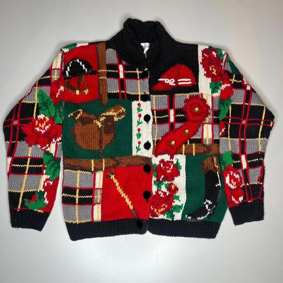 Eagles Eye Sweaters - Vintage 1991 The Eagle’s Eye Equestrian Knit Cardigan Sweater Women’s S Horse
